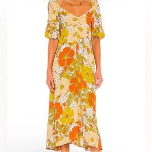 Faithfull the Brand Imane Midi Floral Dress in Green Isola